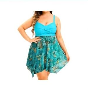 Davi plus beautiful blue, Tropical Leaf Print Tankini w/boy shorts size 16W